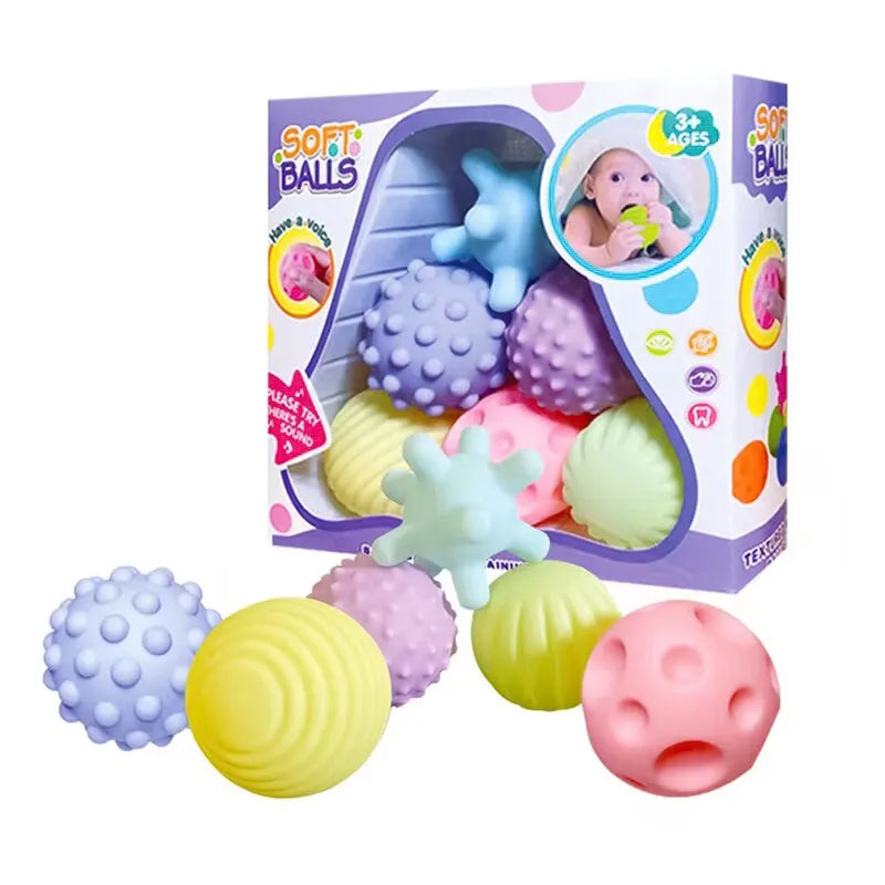 6PCS Baby Sensory Balls Set – Soft Textured Touch & Massage Toys for Infants & Toddlers – BPA-Free Rattle Balls for Tummy Time, Teething & Motor Skills