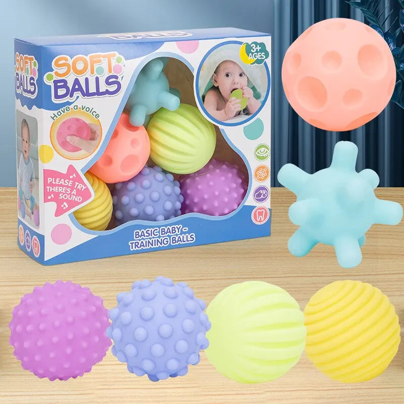 6PCS Baby Sensory Balls Set – Soft Textured Touch & Massage Toys for Infants & Toddlers – BPA-Free Rattle Balls for Tummy Time, Teething & Motor Skills