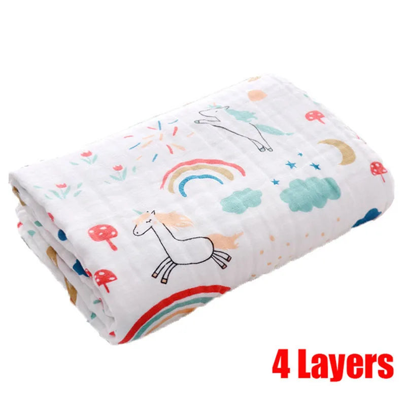 4-Layer Muslin Baby Bath Towel – Soft Cotton Swaddle Blanket for Newborns