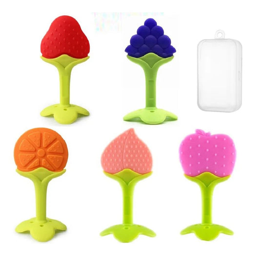 3PCS Baby Teething Toys Set – BPA-Free Silicone Fruit Shape Chew Toys with Storage Box | Soothing Gift for Newborns & Infants