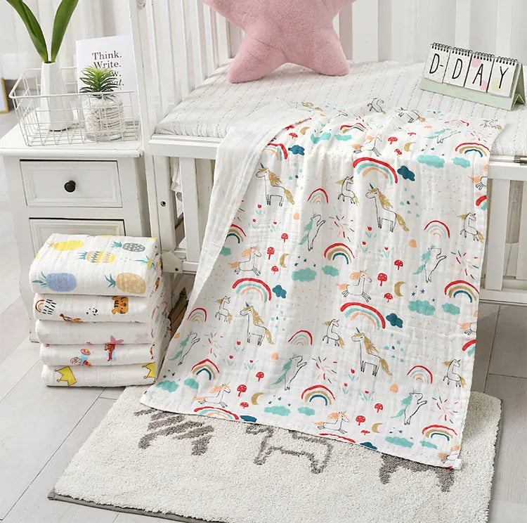 4-Layer Muslin Baby Bath Towel – Soft Cotton Swaddle Blanket for Newborns