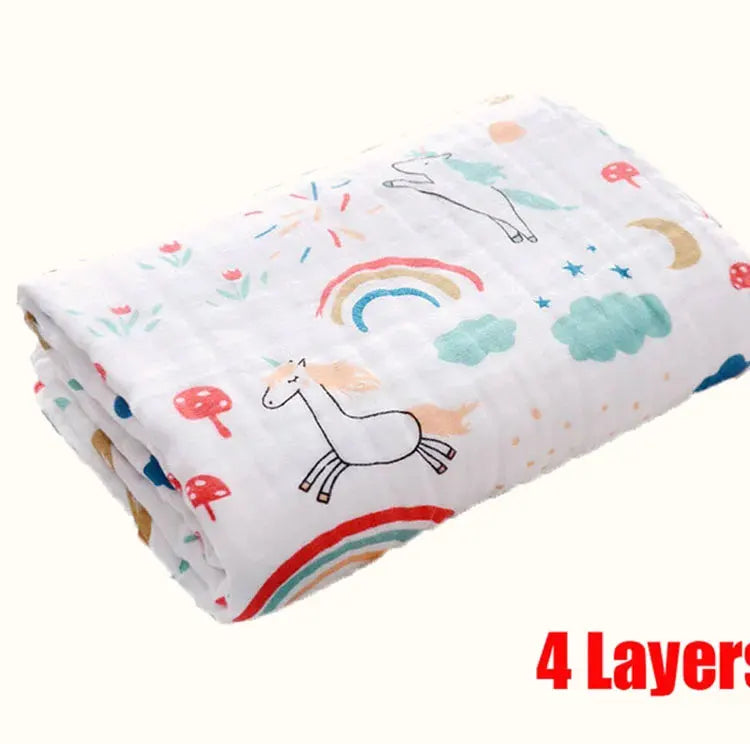 4-Layer Muslin Baby Bath Towel – Soft Cotton Swaddle Blanket for Newborns