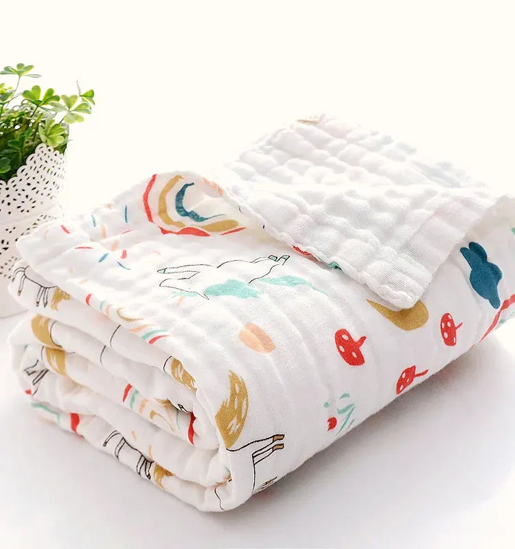4-Layer Muslin Baby Bath Towel – Soft Cotton Swaddle Blanket for Newborns