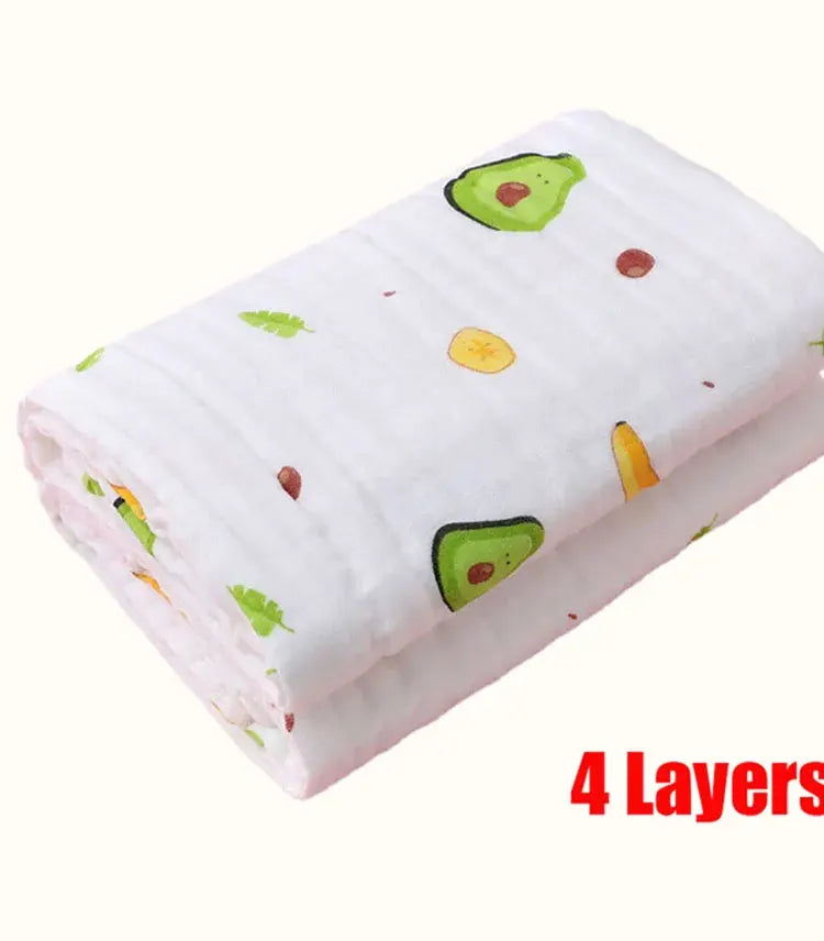 4-Layer Muslin Baby Bath Towel – Soft Cotton Swaddle Blanket for Newborns